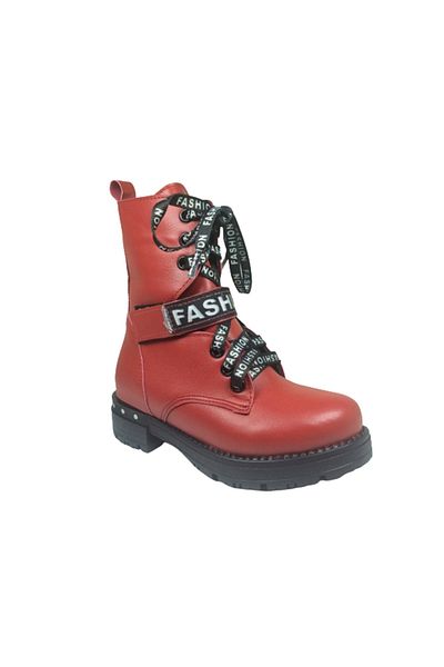 grafen Red Orthopedic Booties Girls' Boots - Anatomical with Laces and Zipper
