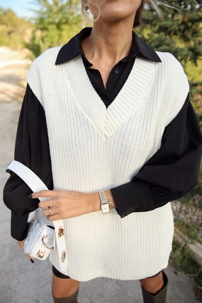 Tüy boutique Ecru Women'S Sweater - V-neck