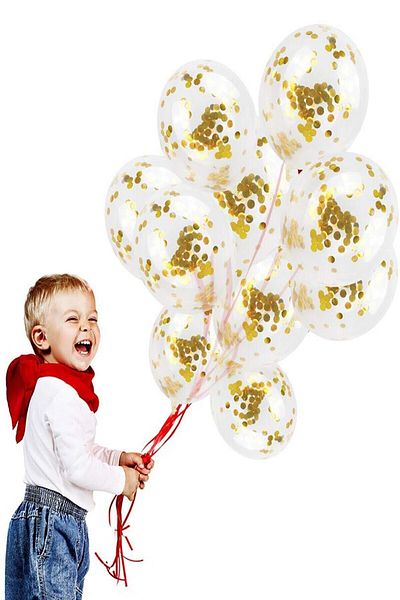 Parti dolabı Transparent Balloon with Gold Confetti Pack of 5