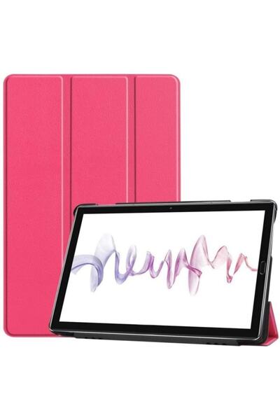 UnDePlus Huawei Mediapad T3 10 9.6 Inç Pembe Smart Case Pu Deri Kılıf Koyu Pembe