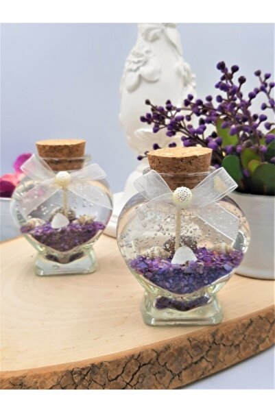 HEDİYELİK MUMLAR 10 Adet Mor Kalp Şişe Jel Mum Nişan, Kına, Nikah Şekeri, Düğ...