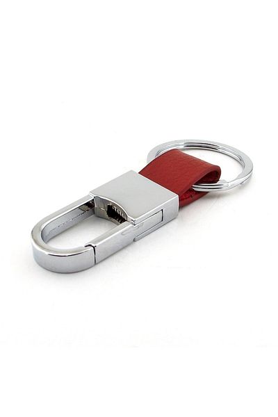 Solfera Brown Tan Leather Shiny Metal Hook Keychain Kc843