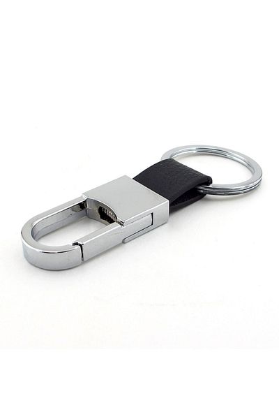 Solfera Black Leather Shiny Metal Hook Keychain Kc842