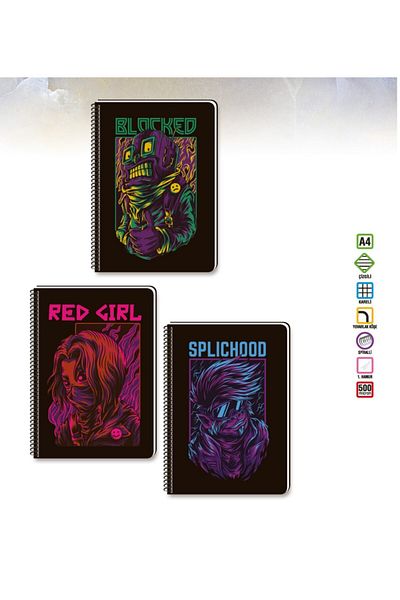 KESKİN COLOR A4 Rebel Plastic Cover 60 Sheets Checked Spiral Notebook