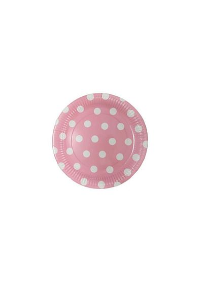 TT Tahtakale Toptancıları Pink Polka Dot Plate Cardboard - 23 Cm, 8 Pieces