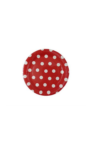 TT Tahtakale Toptancıları Red Polka Dot Plate Cardboard - 23 Cm, 8 Pieces