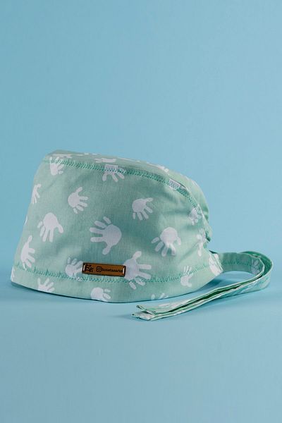 Best Bone Green Tiny Hands Patterned Surgical Bonnet