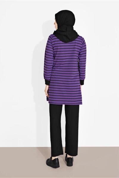 TRENDTESETTÜR Γυναικείο Σετ Φόρμας Μωβ Ριγέ Κουκούλα 2426