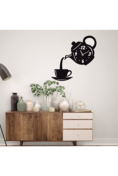 Genel Markalar Demlik Ve Fincanlı Dekoratif Ahşap Duvar Saati