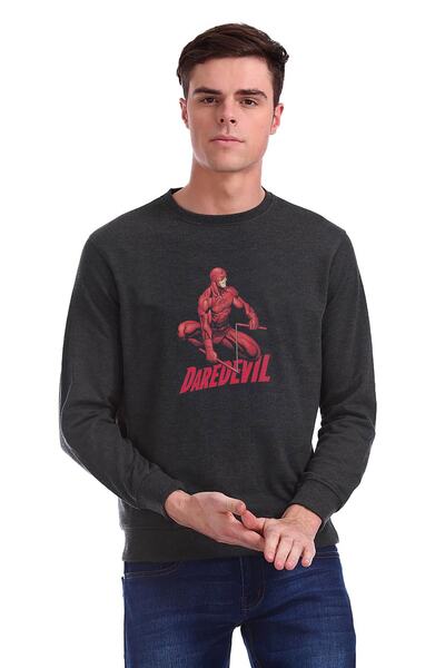QIVI Daredevil Printed Smoked Anthracite Men's Knitted Sweatshirt Long Sleeve