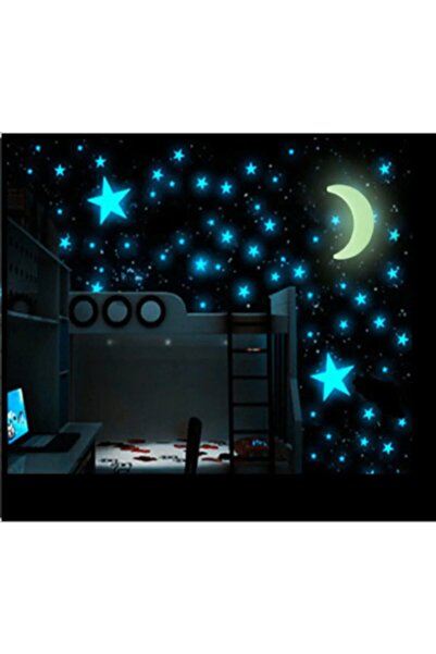 cosy home gift Fosforlu Yıldız Yeşil Çocuk Odası Dekor 60 Adet Büyük Ve Ufak ...