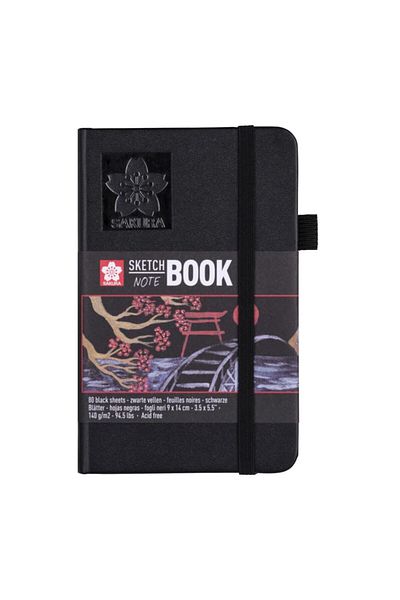 Sakura Sketchbook Hard Cover Sketch Drawing Notebook Black Leaf 9x14 Cm140 gr80 Sheets