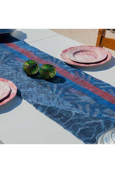 Nomads Felt Natural Wool-Silk Runner Tablecloth 7| Blue-Red| Nomads Felt