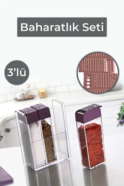 Nandy Home 3'lü Stantlı Kapaklı Baharatlık No Coller Plastik