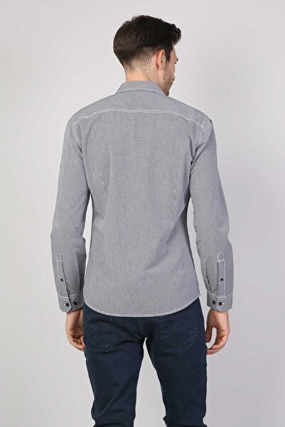 Colin's ЧОЛОВІЧИЙ Slim Fit Placket Neck Чоловічий синій сорочка з довгими рукавами CL1040553