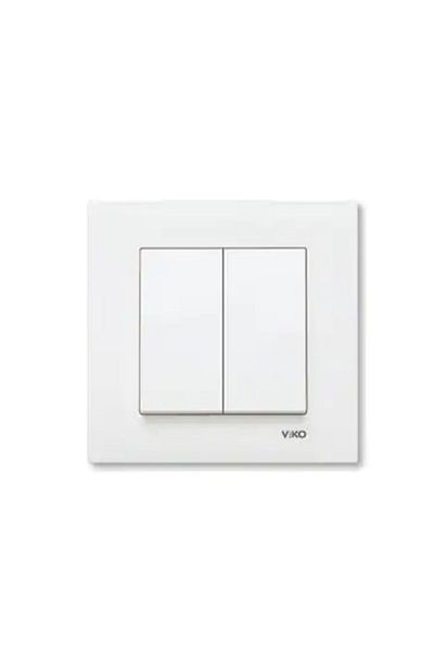 VİKO Karre White Commutator (Double Switch) 12 Pieces with Frame