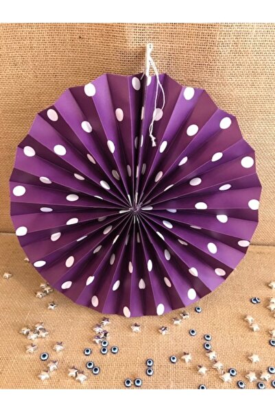 Deniz Party Store Mor Puantiyeli Karton Yelpaze Süs Dekor Süsü 30 Cm 1 Adet