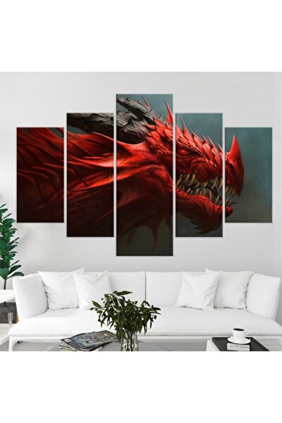 Meteor Galeri Kırmızı Ejderha Dragon Resimli Kanvas Tablo 150x100 Cm