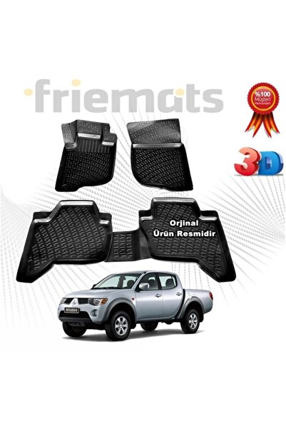 Friemats Mitsubishi L200 3d Havuzlu Paspas 2005-2020 Arası Siyah 4 Parça Set -