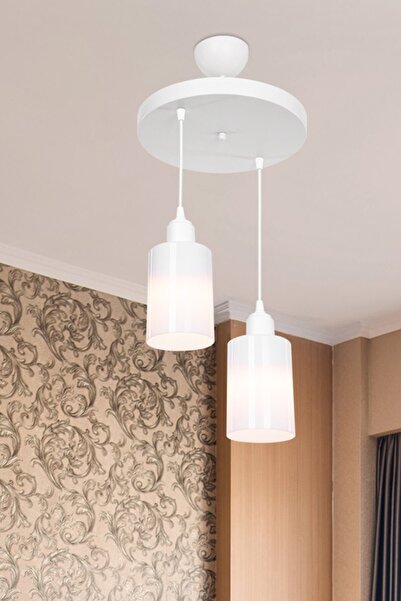 Modelight Aksel 2'li Avize Opal Optik Camlı Beyaz