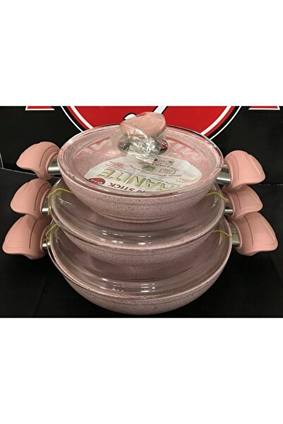 OMS PASLANMAZ Pembe  3004.04.05 Granit Sahan Set 6 Parça 18-20-22 cm