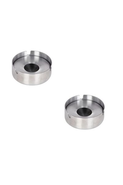 Emr züccaciye Emr Metal Stainless Ashtray with Lid - 2 Pcs Small Ash Tray 8cm.