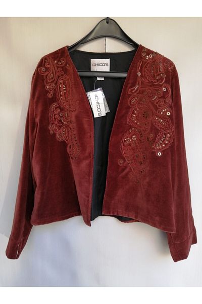 Chicos Women's Authentic Velvet Brown Embroidered Jacket