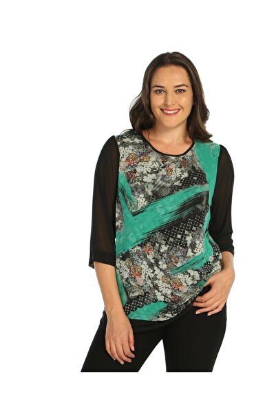 THE NUQUELLA Kadın Siyah Büyük Beden Şifon Abiye Taşlı Bluz