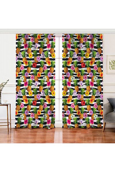 Realhomes Aripă dublă, fundal negru, ananas colorat, design special, perdea de fundal pentru sufragerie