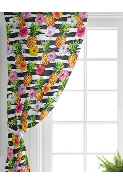 Realhomes Aripă dublă, fundal negru, ananas colorat, design special, perdea de fundal pentru sufragerie
