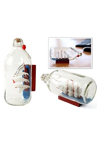 TAYFUN Şeffaf Cam Şişe İçinde Gemi Maketi Orta Boy Dekoratif Süs
