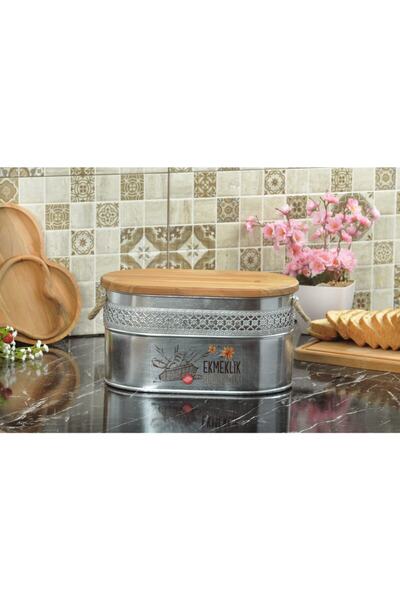 Yıldıray Metal Ferforje Ahşap Kapaklı Kesme Tahtalı Ekmeklik Gümüş