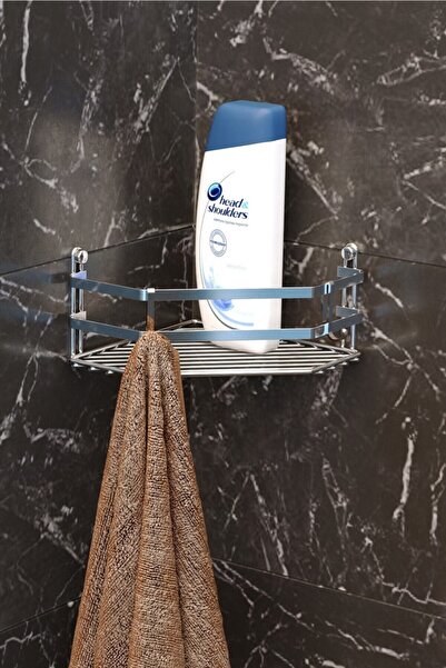 Teknotel Tek Katlı Kancalı Banyo Köşe Rafı Krom ES077H