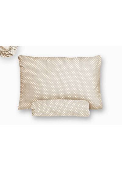 mer-tim ezberbozan ev tekstili Single Beige Polka Dot Elasticless Sheet and Pillow Case - 160 X 240
