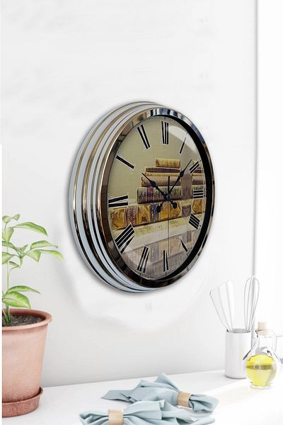 Kasva Concept Gift 40 cm Chrome Metal Book Wall Clock