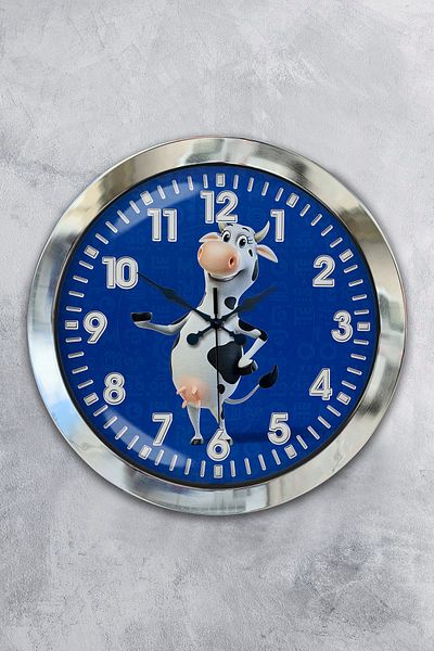 Kasva Concept Gift 36 cm Chrome Metal Cow Wall Clock