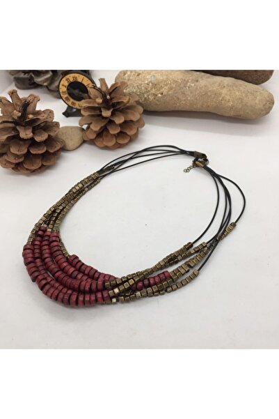 Porsuk Alternatif El Yapımı Etnik Otantik Hippi Bohem Ahşap Tıpa Kolye