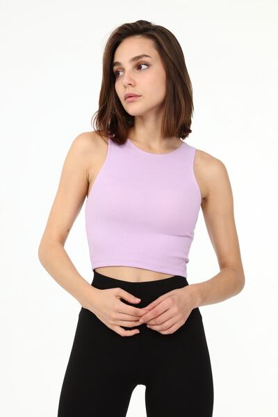 LAENT Λιλά Κοτλέ Crop Top