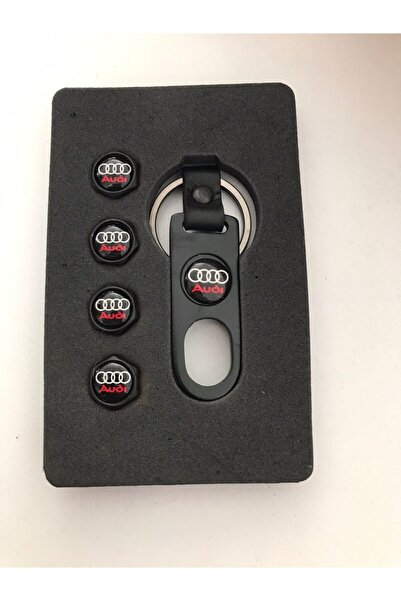 OEM شعار أودي معدني 4 قطع غطاء صمام وسلسلة مفاتيح واحدة