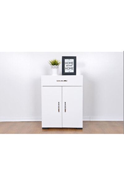 Genel Markalar Tek Çekmece 2 Kapaklı Çok Amaçlı Dolap Beyaz
