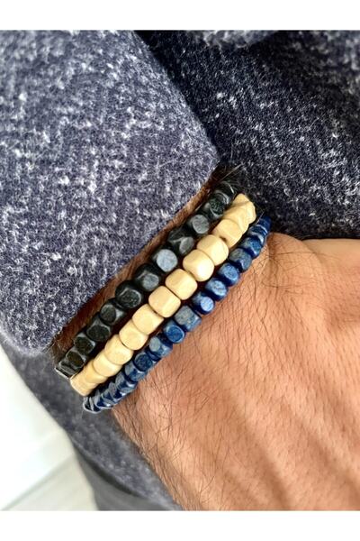 Padore Accessory مجموعة أساور خشبية ثلاثية متعددة الألوان