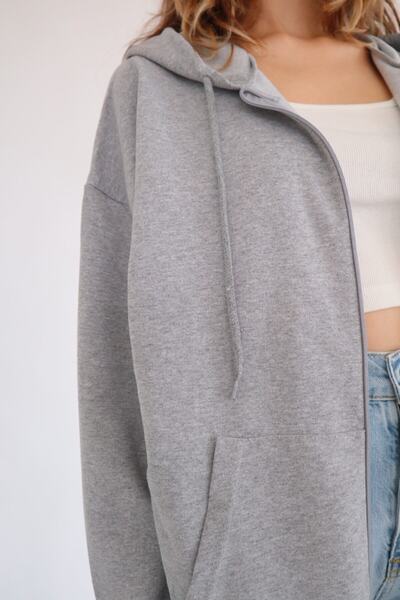 EFBUTİK Unisex Gri Fermuarlı Hırka