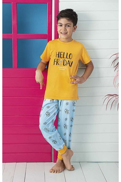 Aydoğan Hello Friday Boy's Interlock Yellow Pajama Set