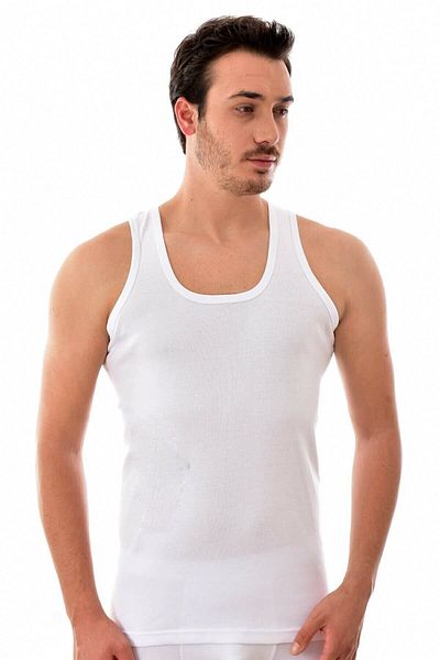 Tutku Men's White Ribbed (flexible) Strappy Undershirt 6-Pack (model No-0102)