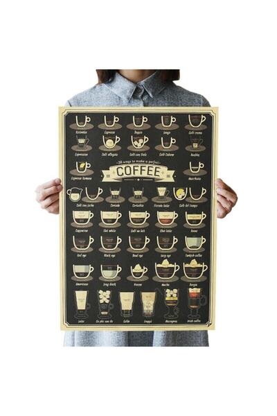 Caph Design 38 Çeşit Kahve Tarifi - Vintage Kraft Poster - 33x48cm
