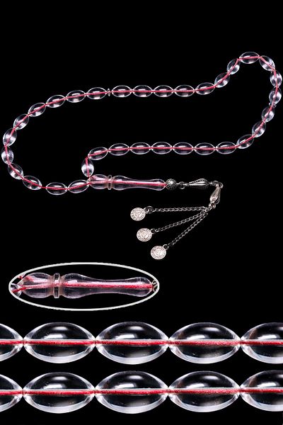 Tesbih Atölyesi Certified Solid Cut Transparent Fire Amber Rosary