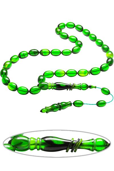 Tesbih Atölyesi Prayer Beads with Green Colored Ring and Beyzi Cut System