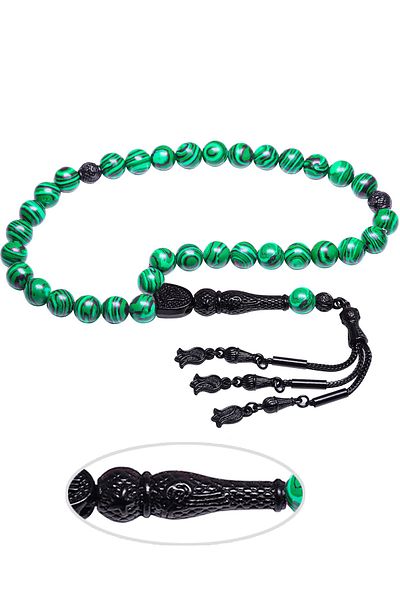 Tesbih Atölyesi Green French Galalit Rosary with Certified Tarnish Resistant Tassels