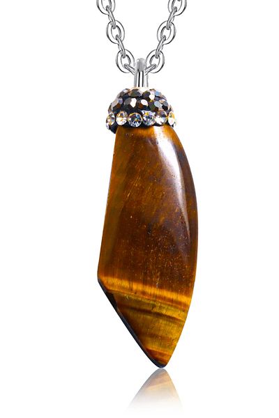Tesbih Atölyesi Zircon Embroidered Natural Tiger Eye Stone Necklace
