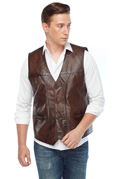 Deriza Καφέ Πουά - Δερμάτινο Γιλέκο